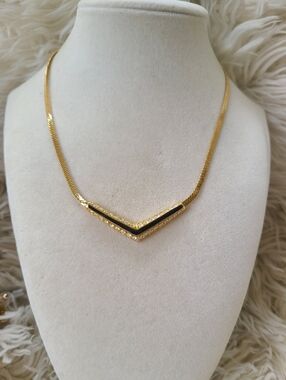 Swarovski Gold Plated V Chevron Necklace with Black Enamel- Excellent Condition